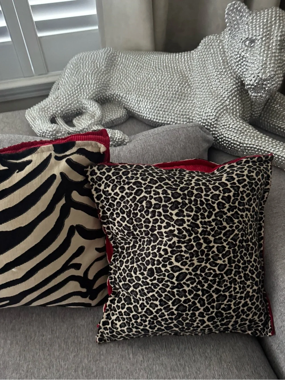 2 Waverly Zebra Leopard 18” Feather Throw Pillows Removable Zip Covers